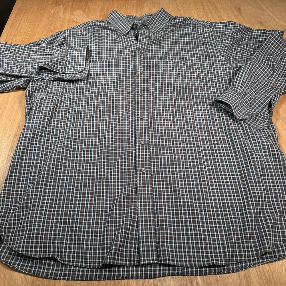 Daniel Cremieux Shirt Mens 3XT Brown Blue Plaid Cotton Button Down Signature